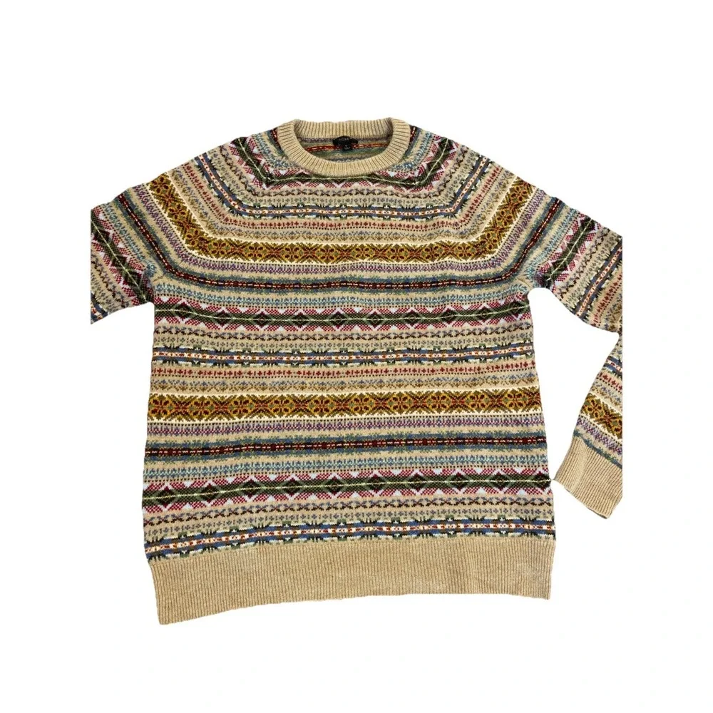 J Crew‎ Fair Isle Lambswool Sweater Mens Large Multicolor Crewneck Pullover